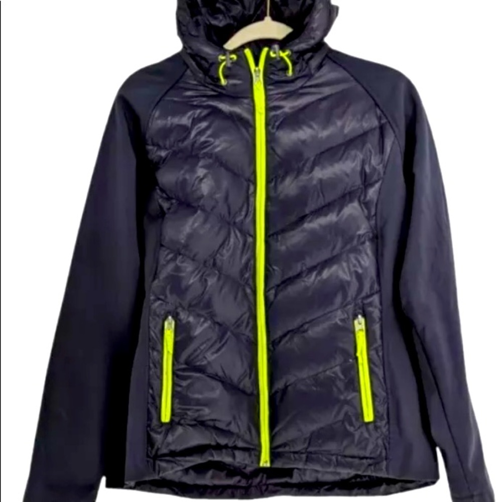 Free Country Live In It Down Winter Jacket Hooded Black Neon Green Full Zip XL